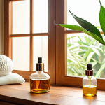 A sunlit, serene Indian home interior emphasizing natural purity and well-being. The scene features abundant green air-purifying plants like Peace Lilies and Snake Plants, elegantly placed. Natural light streams through large windows, illuminating a clean, organized space. A subtle hint of eco-friendly cleaning, such as an essential oil diffuser or a glass spray bottle with natural ingredients on a wooden surface, is present. A family member, perhaps a child, is peacefully enjoying the fresh, calm atmosphere, conveying a sense of improved health and tranquility. Realistic, high detail, warm color palette.