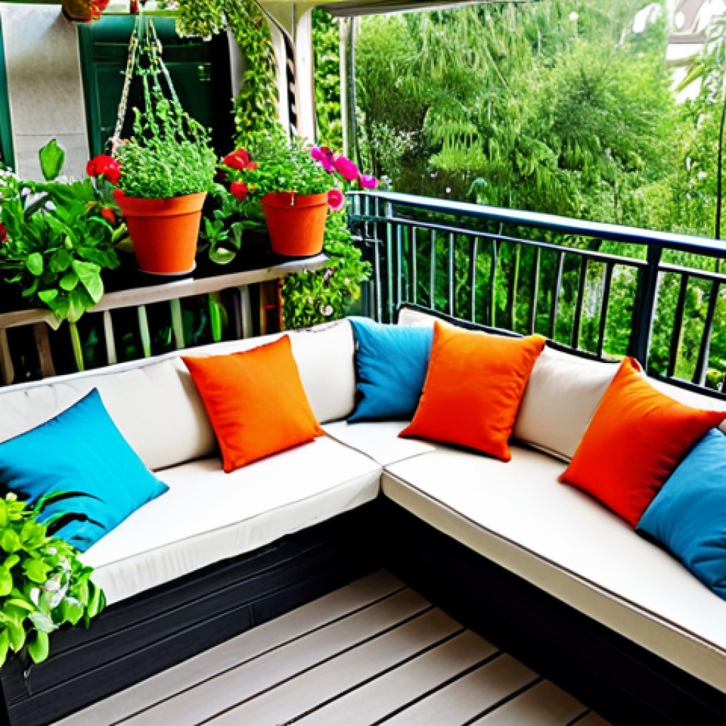 지속 가능한 실내 생태계 - Balcony Garden Oasis**

"A vibrant balcony garden overflowing with colorful flowers and lush green p...