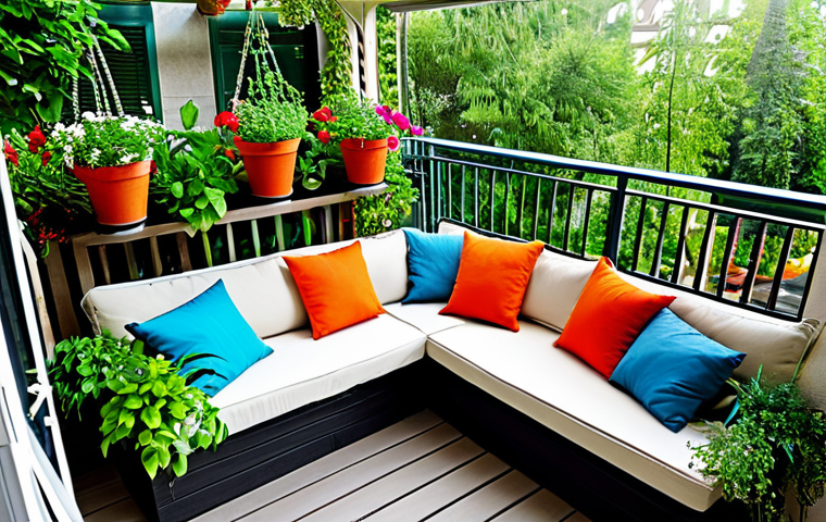 지속 가능한 실내 생태계 - Balcony Garden Oasis**

"A vibrant balcony garden overflowing with colorful flowers and lush green p...