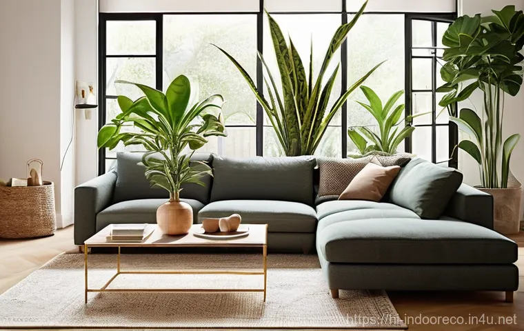 미생물과 실내 건강 - **Prompt 1: Serene Living Space with Abundant Natural Light and Greenery**
    "A cozy, sun-drenched...