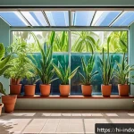 Home 23 태양광을 활용한 실내 생태계 - A bright and modern indoor solar-powered garden setup in a Hindi home, featuring sleek solar panels ...