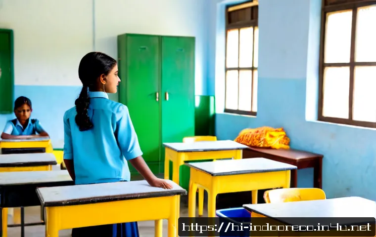 학생들의 실내 환경 관리 습관 - Photorealistic Indian secondary school students in a bright, tidy classroom, one student gently open...